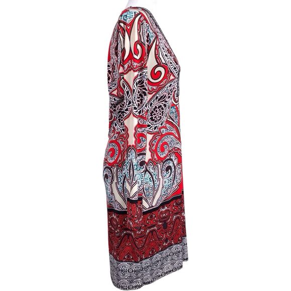 HALE BOB Paisley Jersey Shift Dress Size Medium Bohemian Long Sleeve V Neck Red - Picture 9 of 16